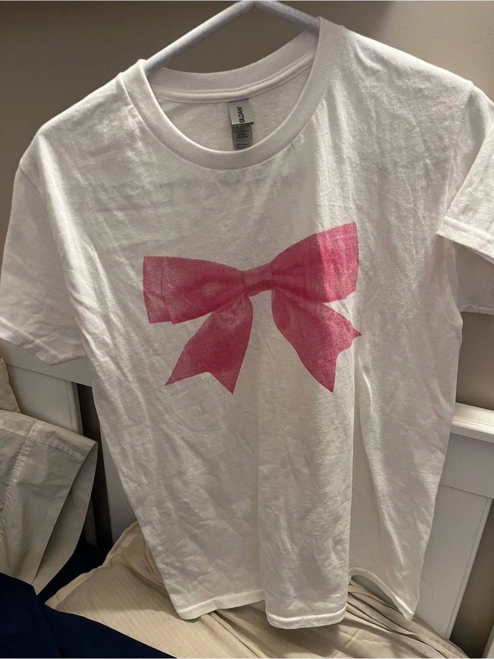Kids White T‑Shirt with Pink Bow Graphic